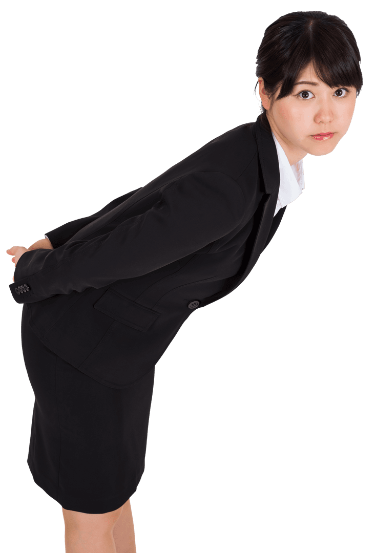 Transparent Asian Businesswoman Leaning for Virtual Concept