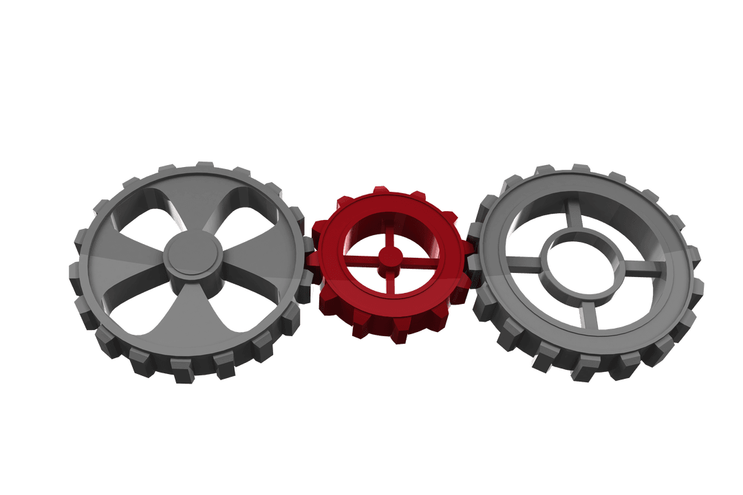 Red and Gray Cogs on Transparent Background Isolated