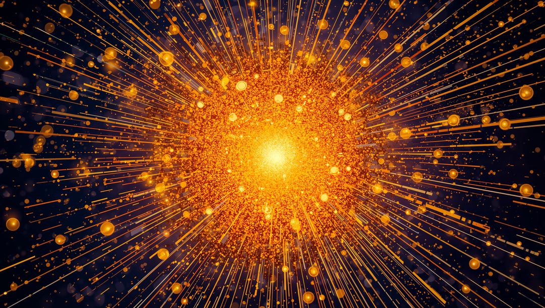 Radiating Golden Energy Burst with Radial Light Streaks and Glowing Particles, Cosmic Neon