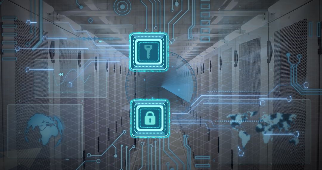 Digital Security and Global Data Communication in Modern Server Room