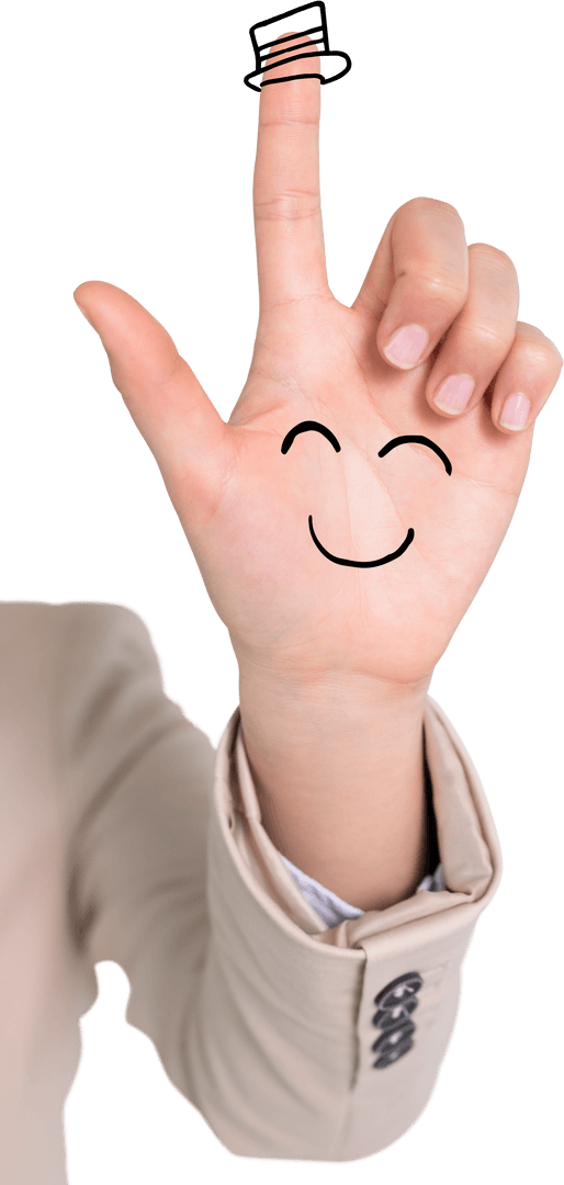 Happy Hand with Top Hat Illustration on Transparent Background