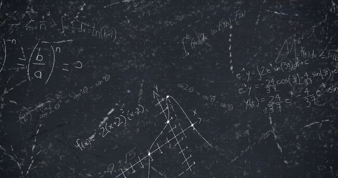 Mathematical Equations and Graphs on Chalkboard Surface