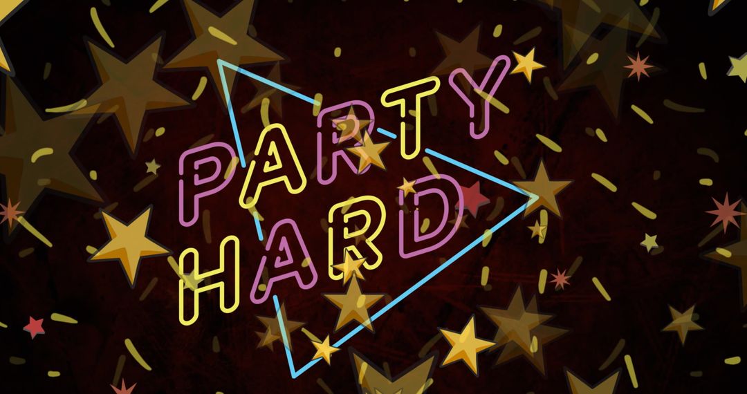 Neon Party Spirit with Gold Stars and Abstract Play Button