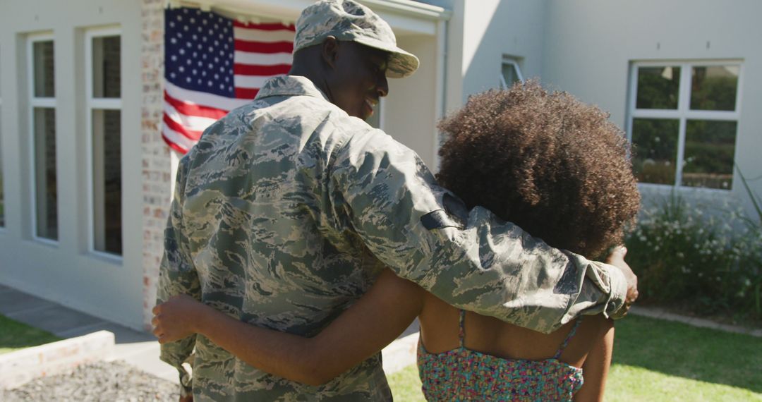 Image of african american soldier and his wife back home together - Free Images, Stock Photos and Pictures on Pikwizard.com