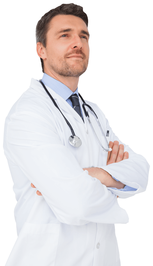 Confident Doctor with Arms Crossed on Transparent Background
