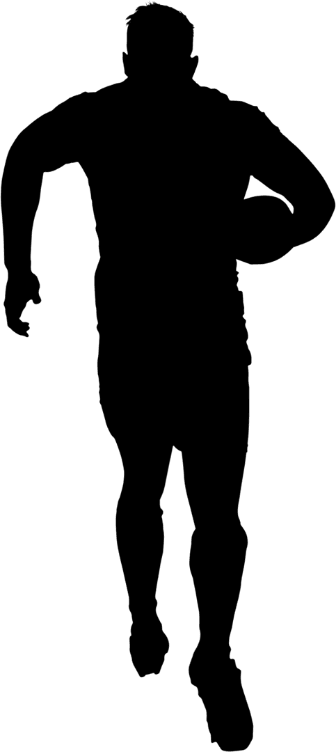 Rugby Player Silhouette in Action Holding Ball Transparent Background