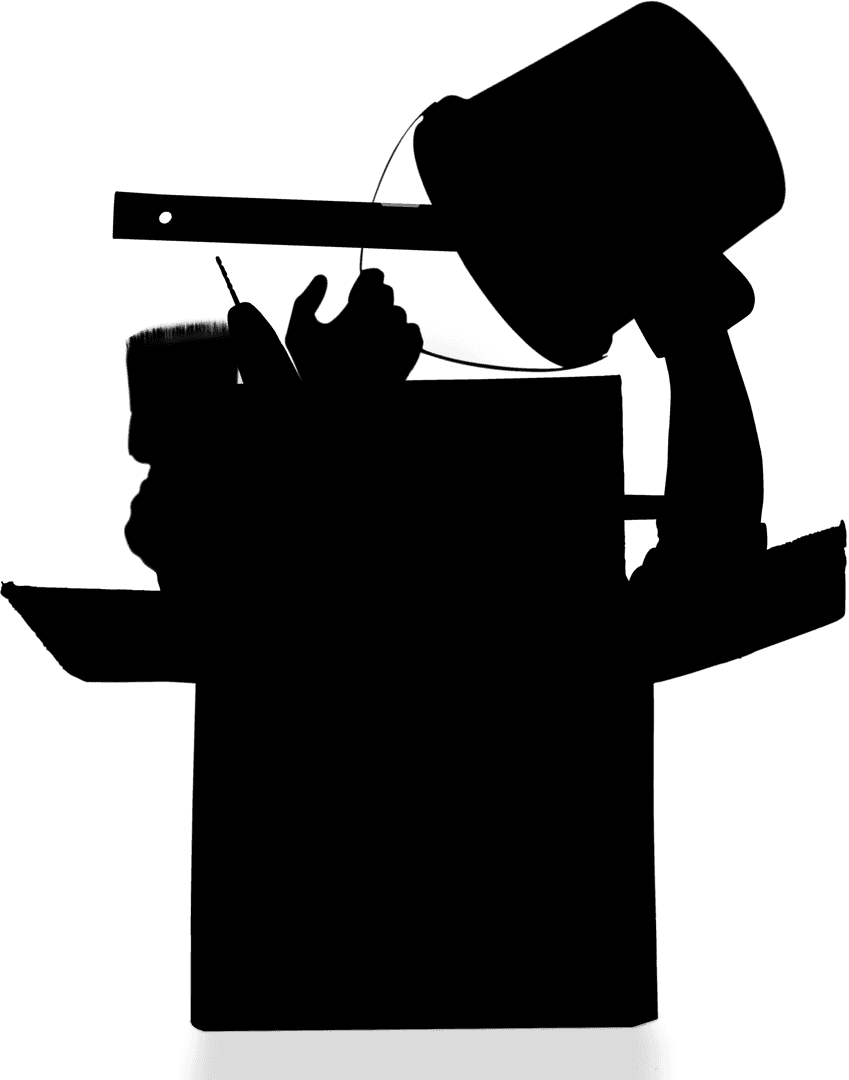 Transparent Tool Box Silhouette with Hand Holding Bucket