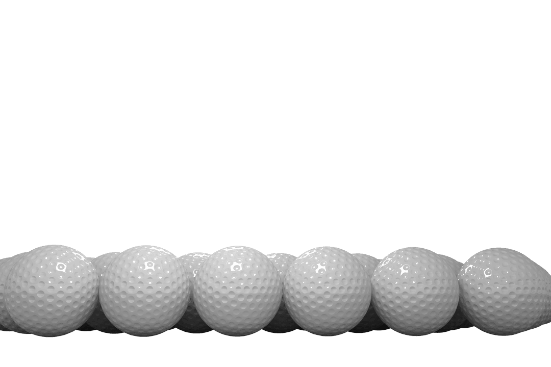 Transparent Row of Multiple Golf Balls on Dark Background