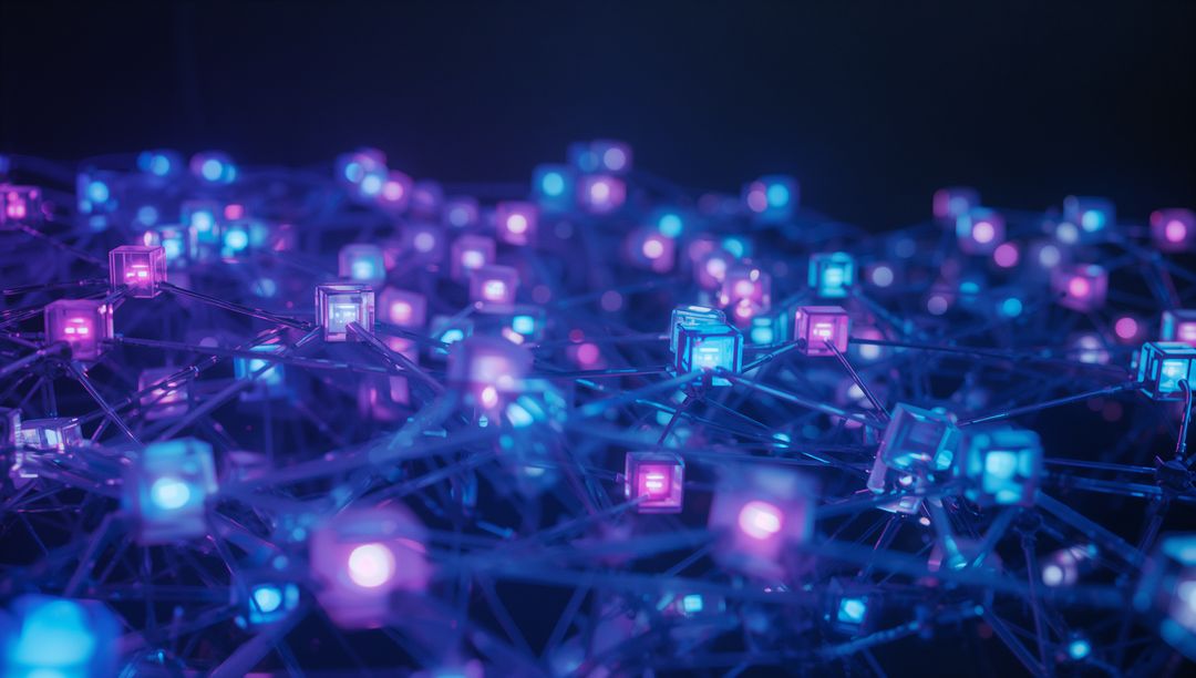 Futuristic Glowing Cubes Highlighting AI Digital Network