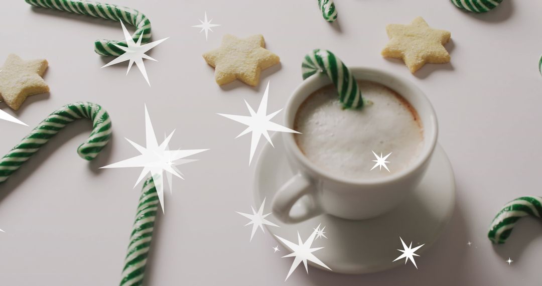 Festive Hot Beverage with Candy Canes and Star Cookies