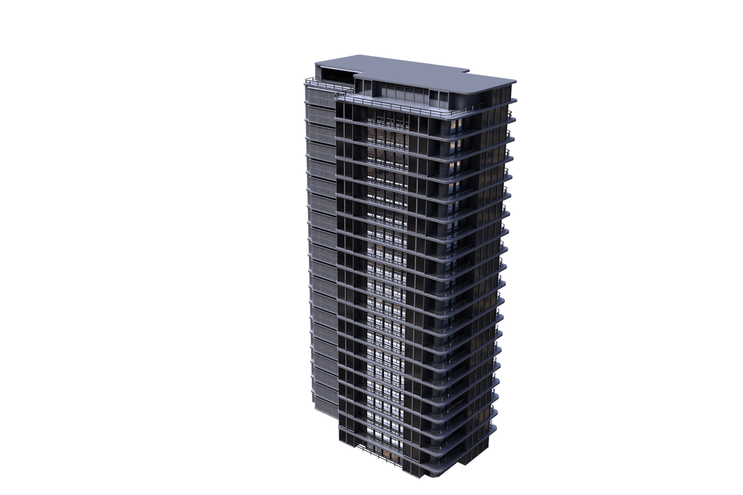 3D Transparent Modern High-Rise Office Building