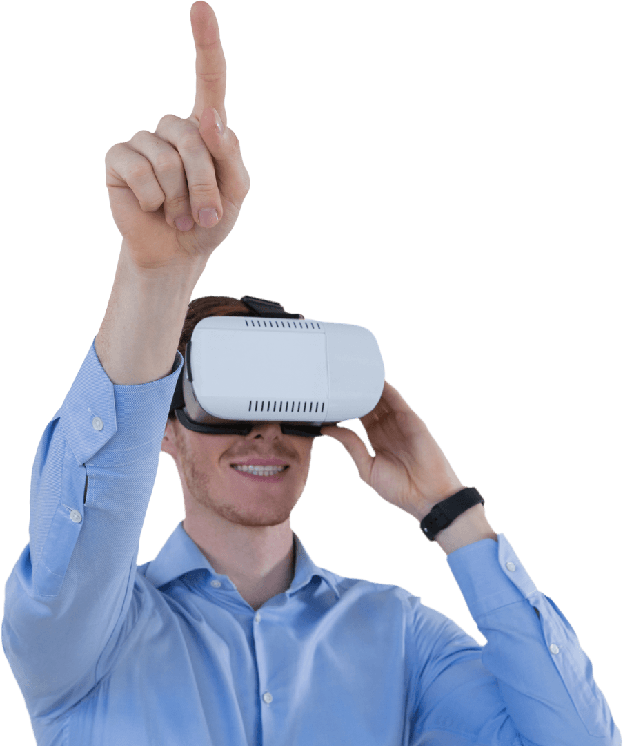 Caucasian Man in VR Headset Interacting Transparent Background