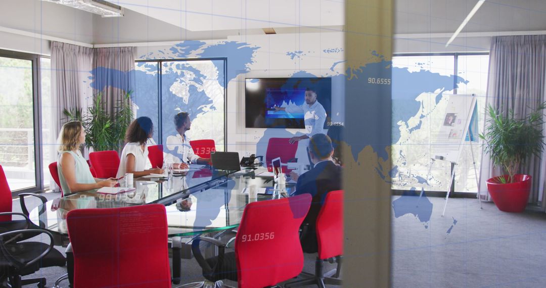 Global Business Meeting with Data Analysis Projections