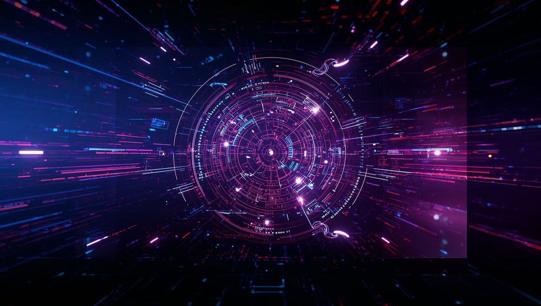 Futuristic Neon Data Interface in Cyberspace