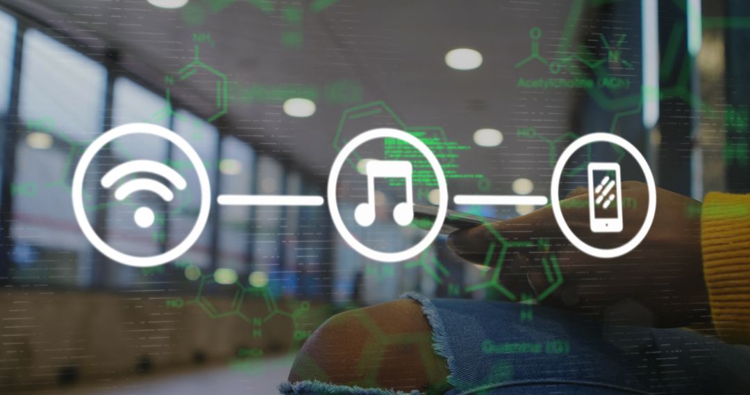 Modern Connectivity Icons Overlaid on Mobile Device Use