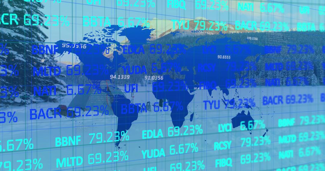 Global Financial Data Display on World Map Overlay - Free Images, Stock Photos and Pictures on Pikwizard.com