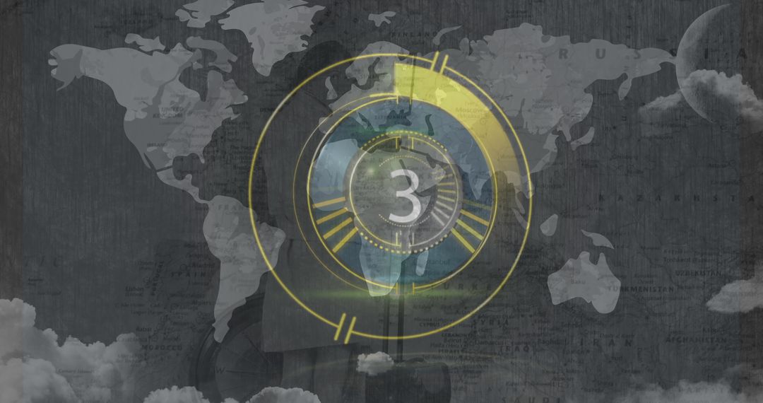 Countdown Graphic Over Dark World Map Background