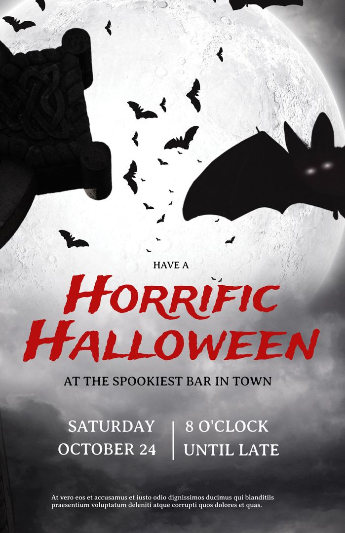 Spooky Halloween Party Invitation with Eerie Moon and Bats