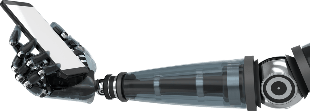 Transparent Robot Hand Holding Smartphone Mockup Isolated