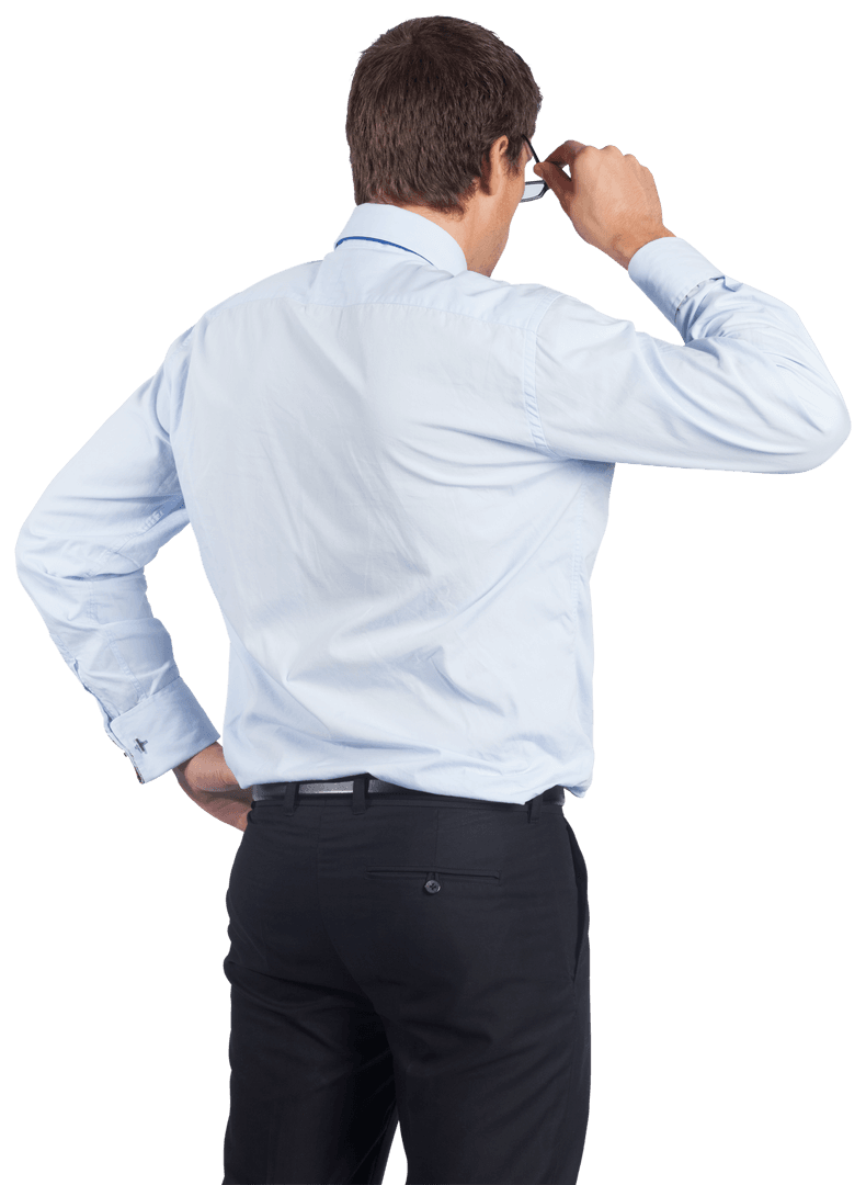 Caucasian Businessman Holding Glasses on Transparent Background