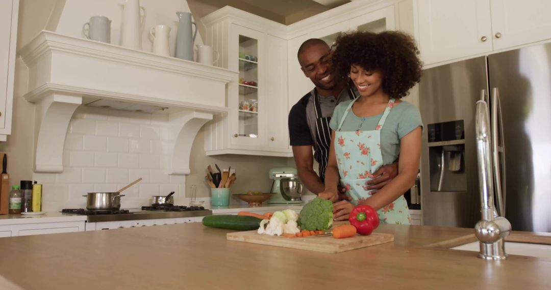 Couple Preparing Vegetables Together in Modern Kitchen Setting
