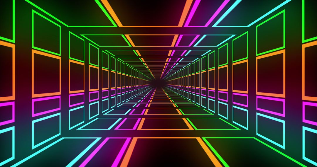 Vibrant Neon Grid in Infinity Tunnel Design