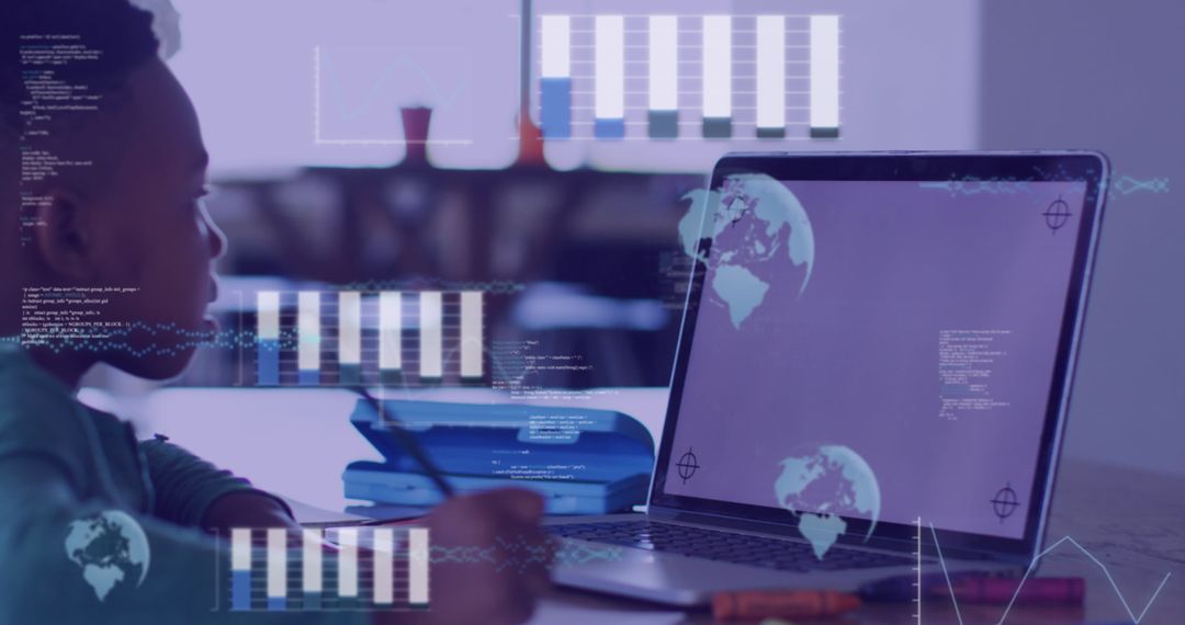 African American Child Engaged in Digital Learning on Laptop