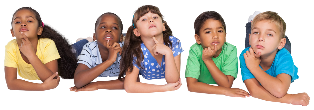 Pensive diverse children lying down on transparent background - Download Free Stock Images Pikwizard.com