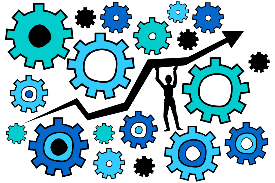 Transparent Vector Illustration of Blue Cogs on Black