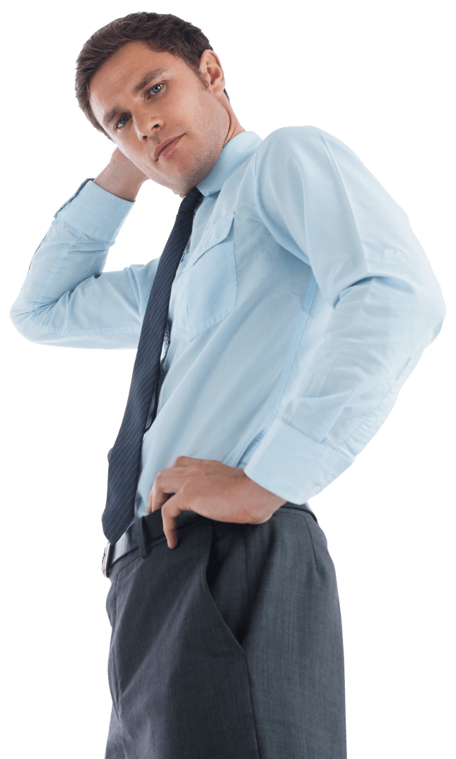 Transparent Business Professional Thinking with Hand on Head