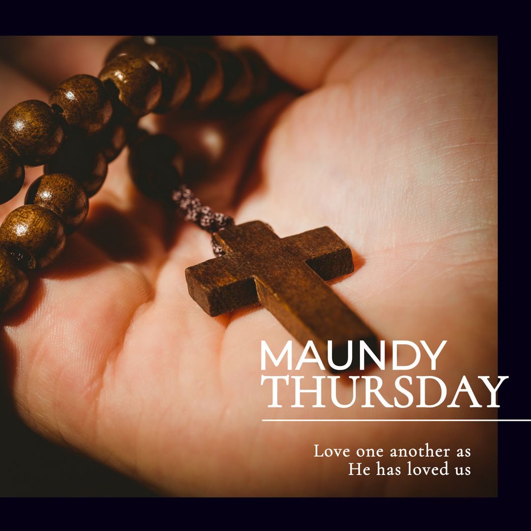 Hands Holding Rosary with Cross on Maundy Thursday