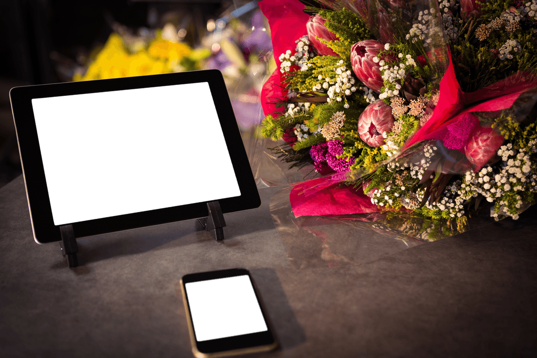 Transparent Screen Devices with Flower Bouquet Display - Download Free Stock Images Pikwizard.com