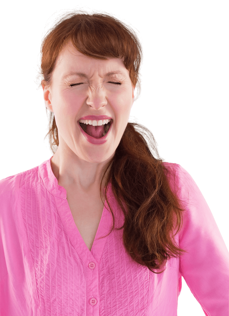 Excited Woman Shouting on Transparent Background