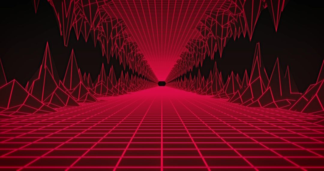 Glowing Red Grid Tunnel with Retro Futuristic Vibes
