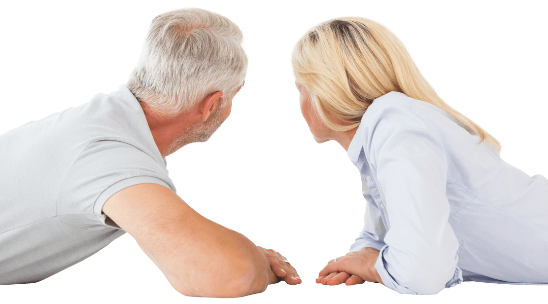 Older Couple Lying Down On Transparent Background