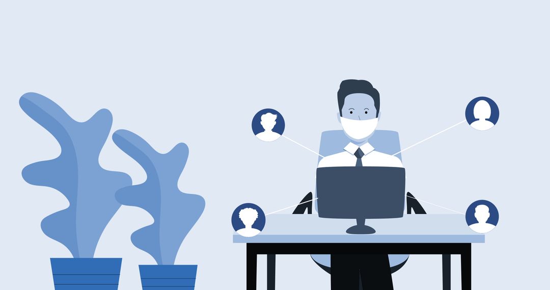 Businessman in Mask Networking at Work During Pandemic