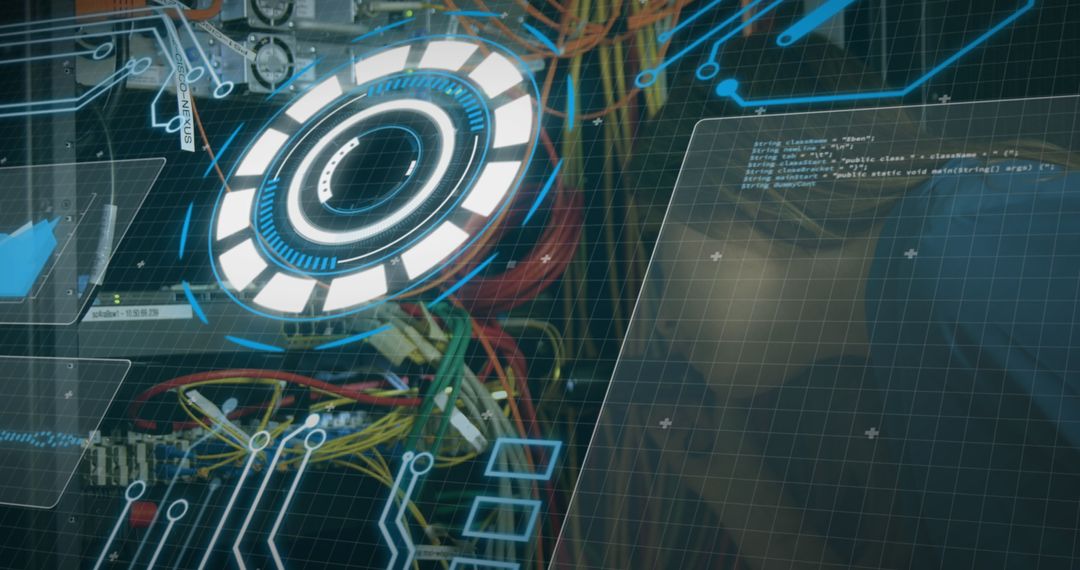 Digital Interface Overlay in Server Room Scene