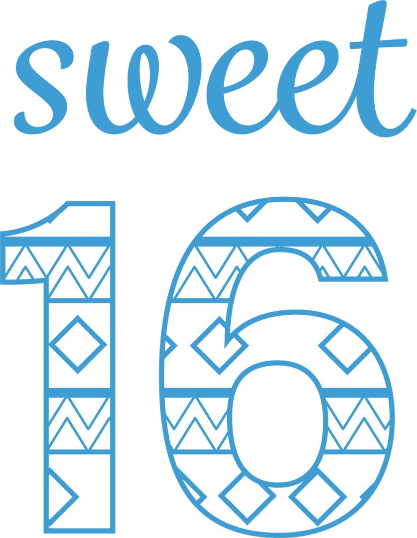 Transparent Sweet 16 with Decorative Blue Pattern
