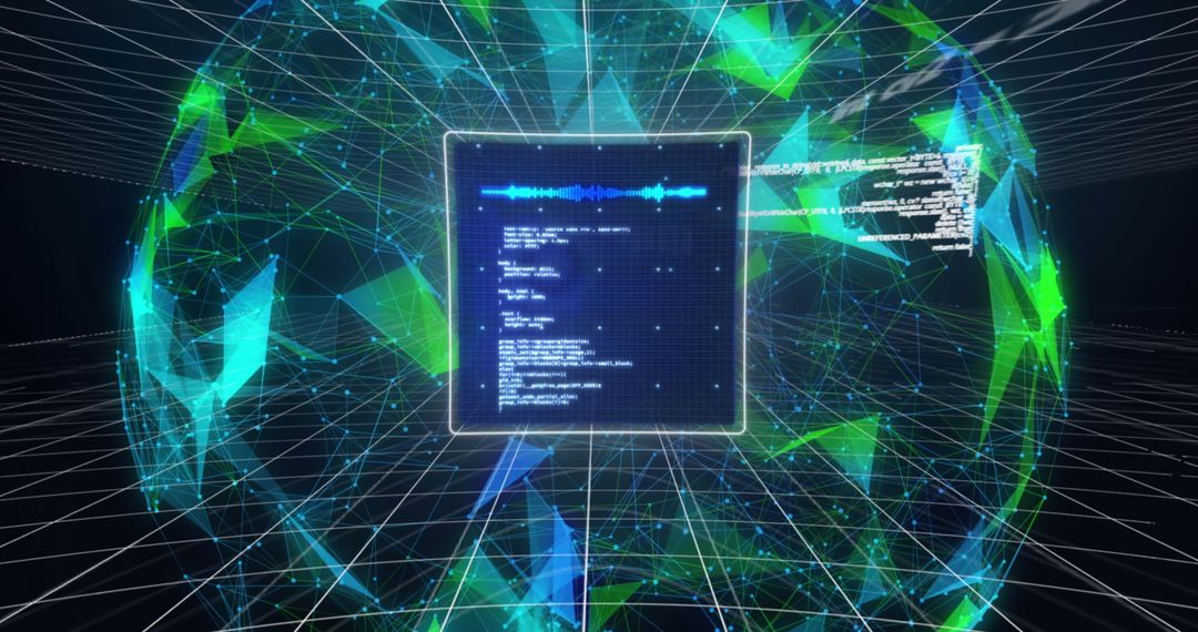 Futuristic Digital Interface with Waveform and Code Display