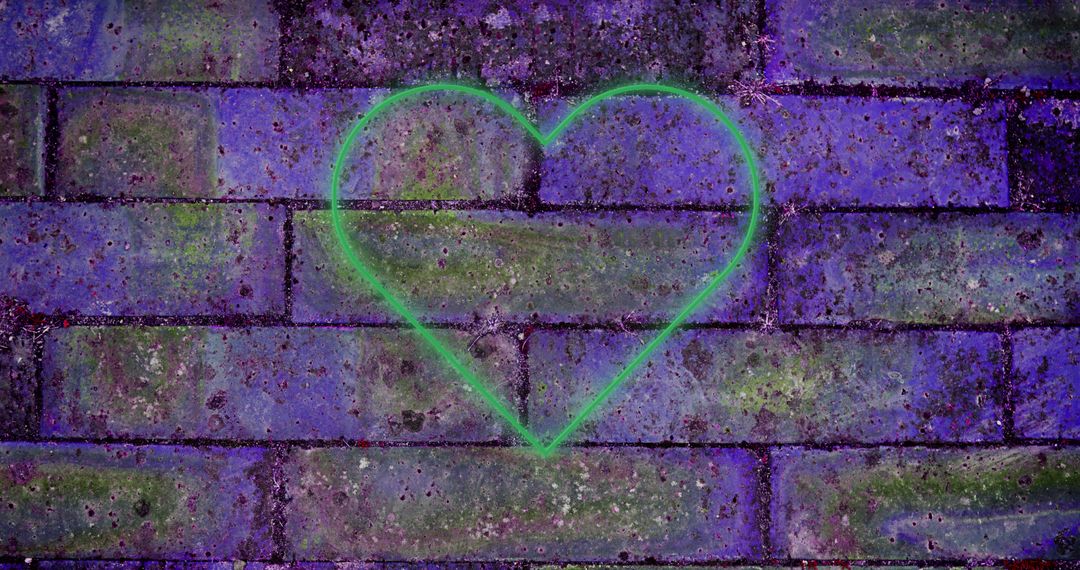 Neon Heart on Grungy Brick Wall Background with Purple-Hued Graffiti - Free Images, Stock Photos and Pictures on Pikwizard.com