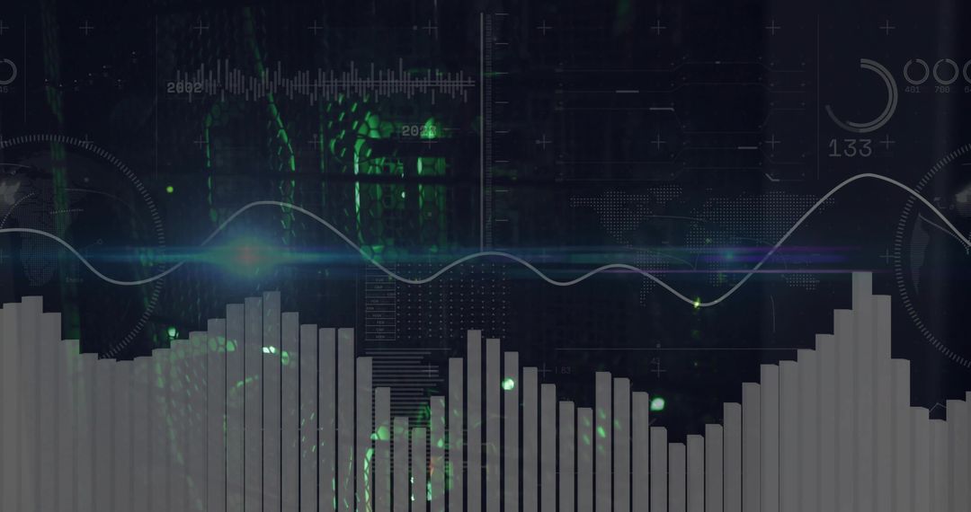 Futuristic Digital Interface with Dynamic Graphs and Data