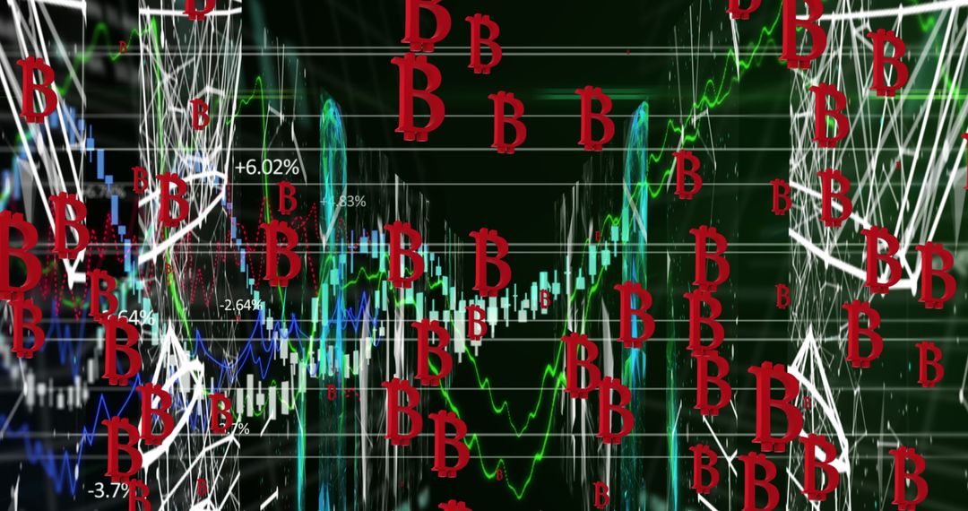 Bitcoin Symbols Over Financial Data Visualization