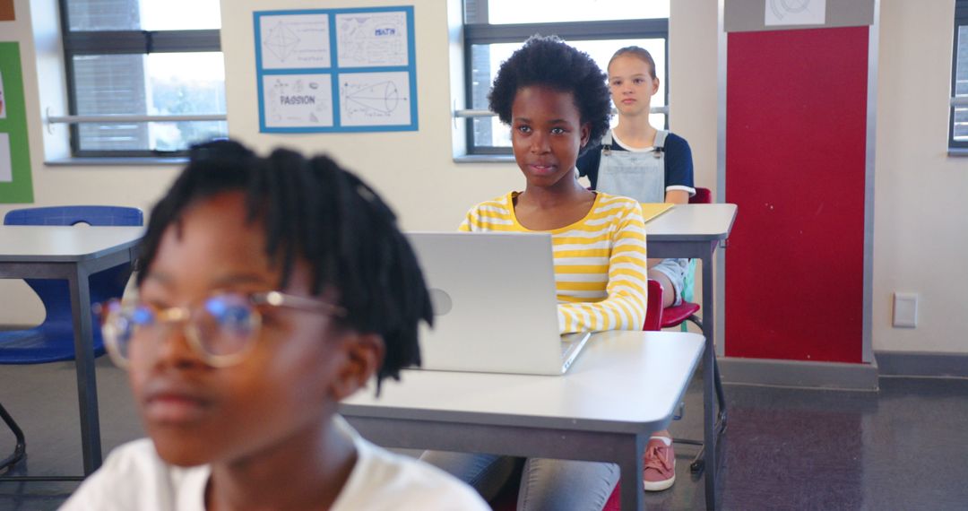 Students Engaged with Technology in Diverse Classroom Setting