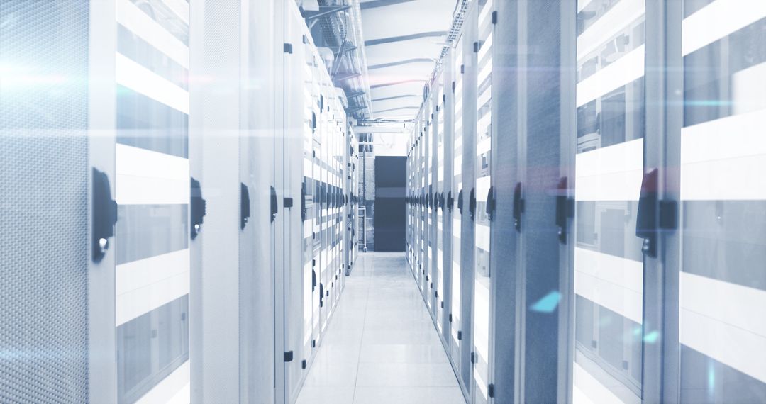 Modern Data Center Hallway with Network Servers