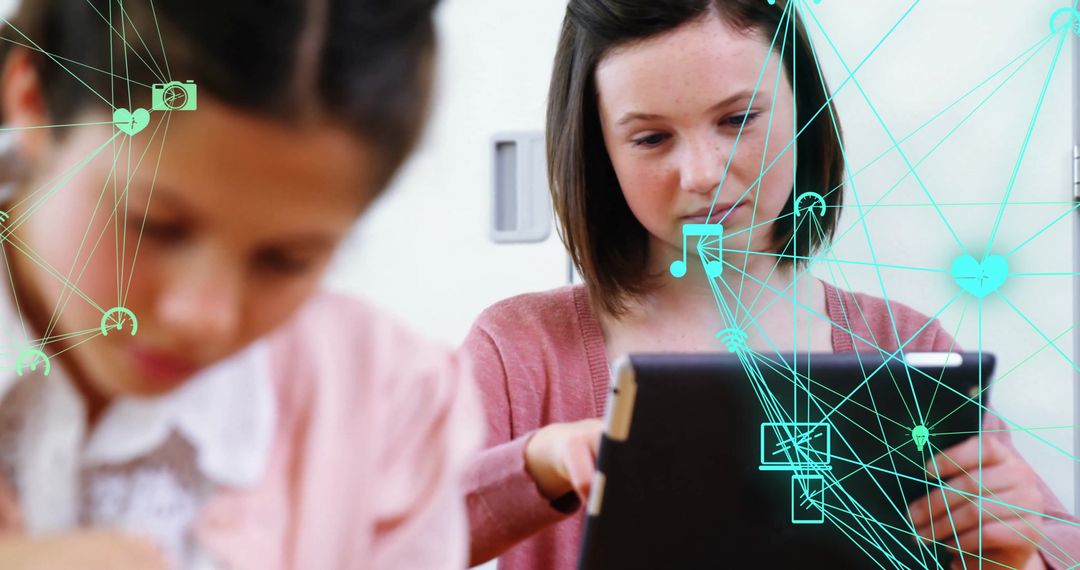 Children Engaged with Tablets in Digital Networking Classroom