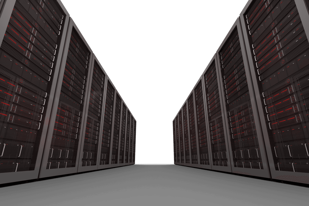 Transparent Digital Servers in Row with Red Details