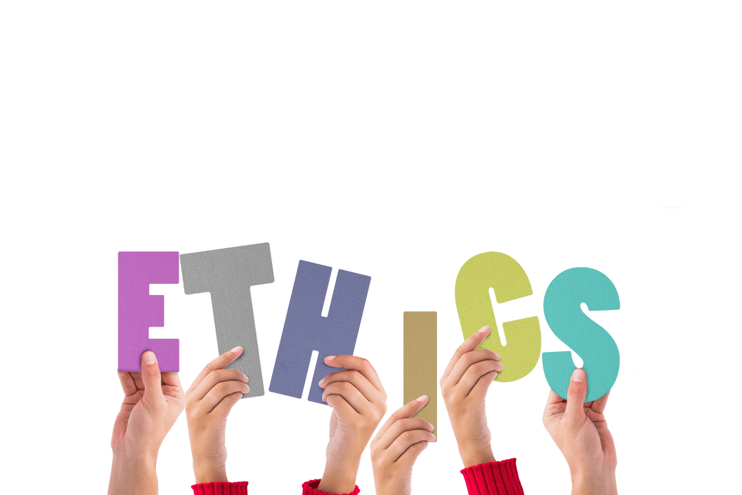 Hands Holding Letters Spelling Ethics on Transparent Background