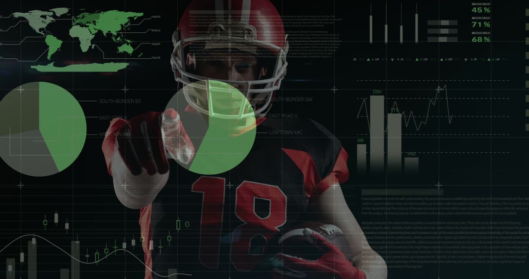American Football Player with Digital Data Interface Visualization