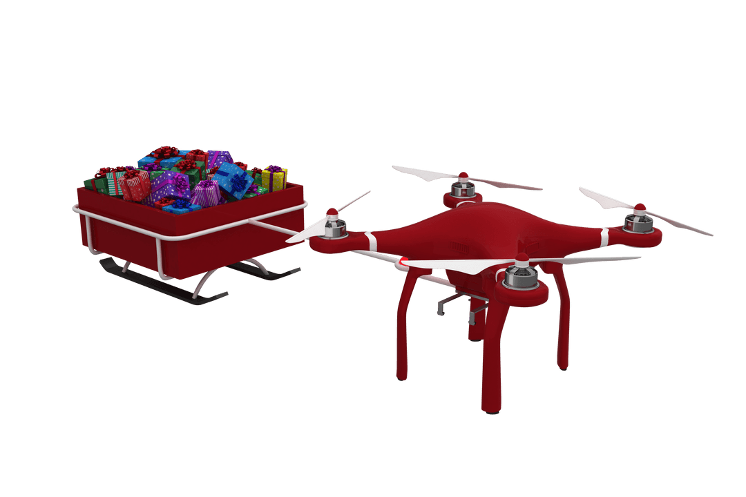 Transparent Drone with Gift-Packed Sledge for Christmas Delivery