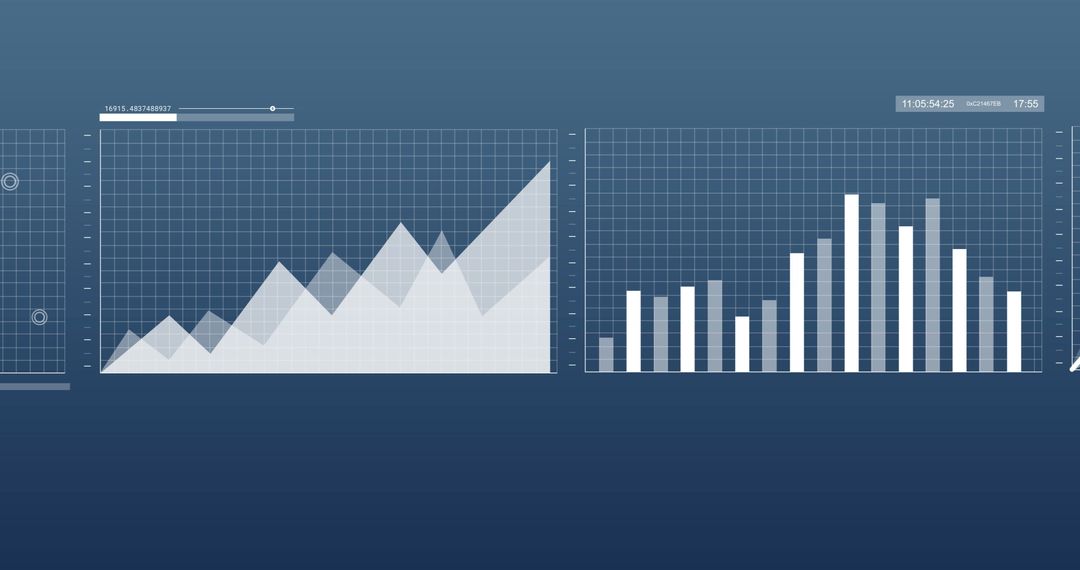 Digital Financial Data Charts on Blue Background
